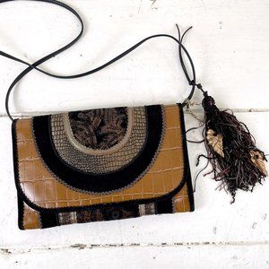 1990s vintage mixed material envelope style shoulder bag